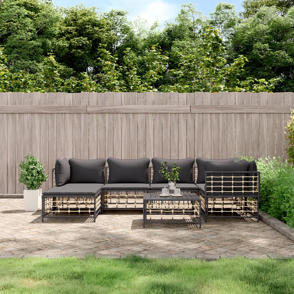 6-Delige Loungeset Met Kussens Poly Rattan Antracietkleurig