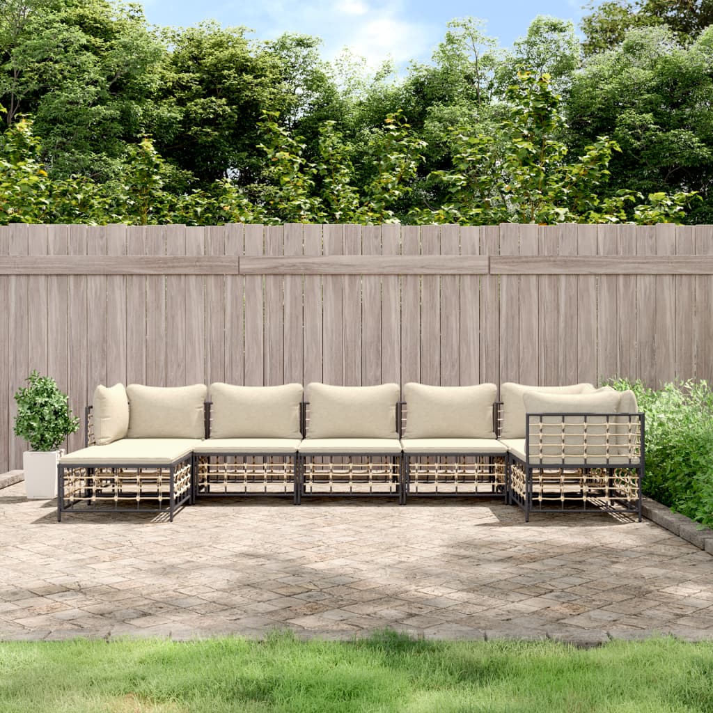 6-Delige Loungeset Met Kussens Poly Rattan Antracietkleurig