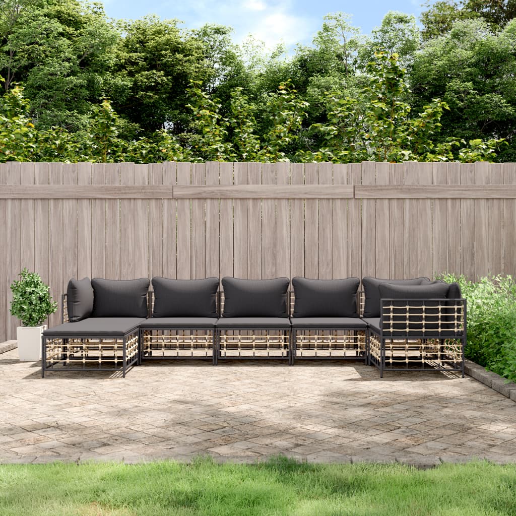 6-Delige Loungeset Met Kussens Poly Rattan Antracietkleurig