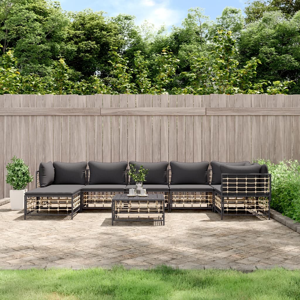 6-Delige Loungeset Met Kussens Poly Rattan Antracietkleurig