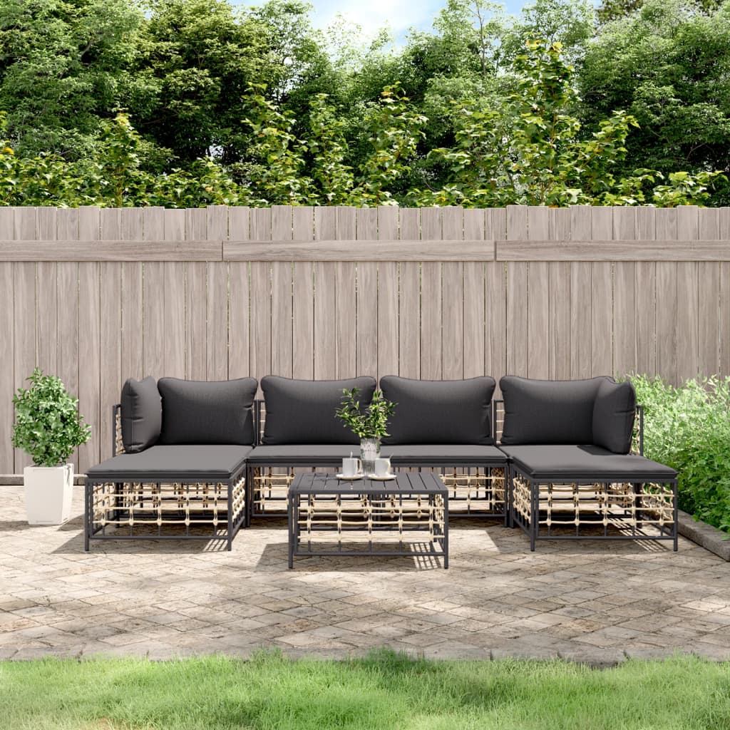 6-Delige Loungeset Met Kussens Poly Rattan Antracietkleurig