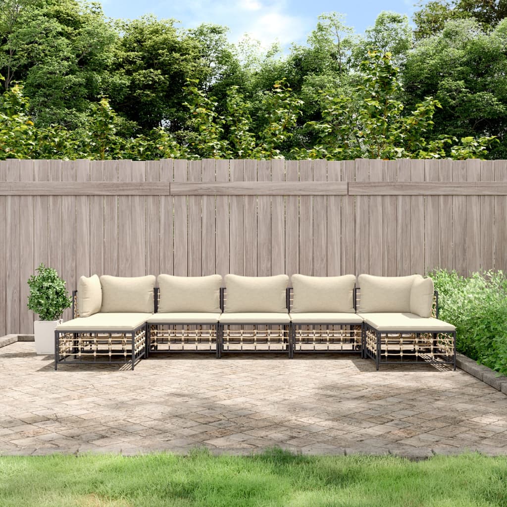 6-Delige Loungeset Met Kussens Poly Rattan Antracietkleurig