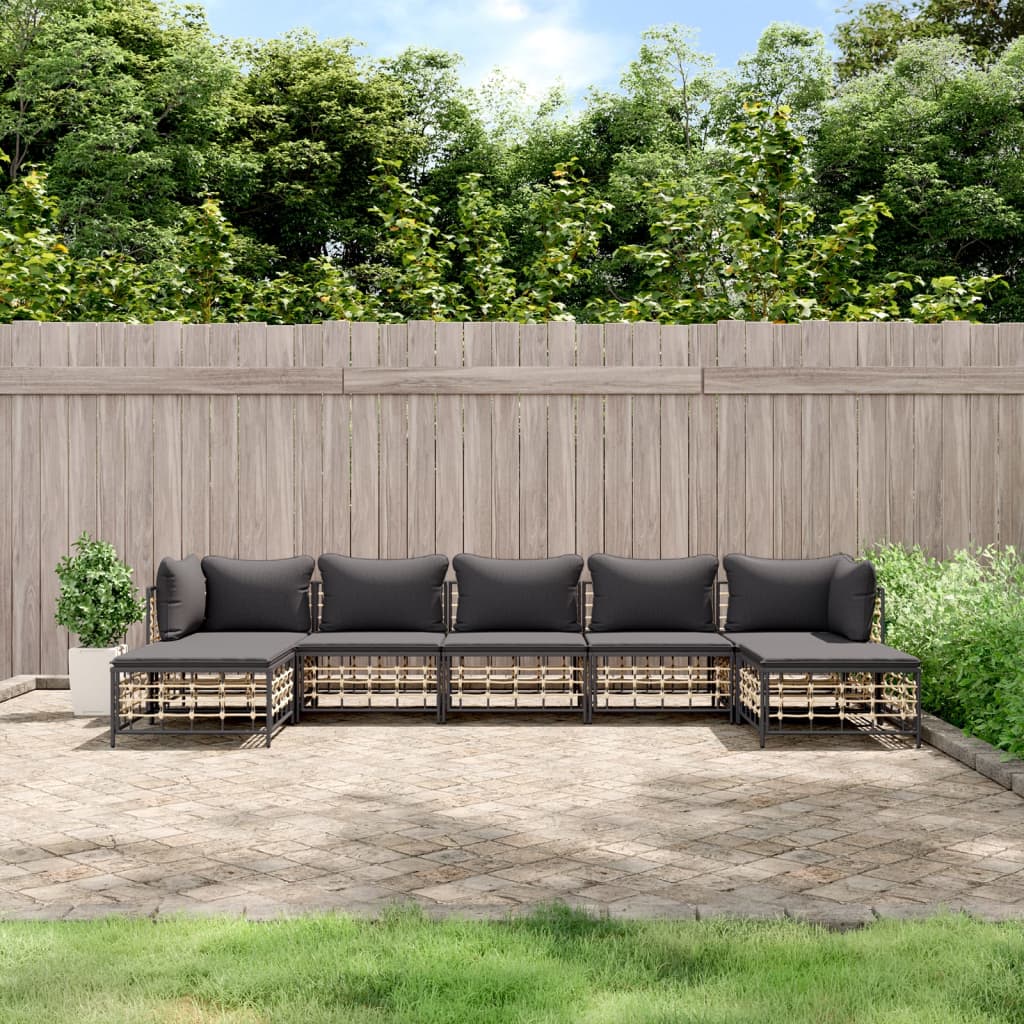 6-Delige Loungeset Met Kussens Poly Rattan Antracietkleurig