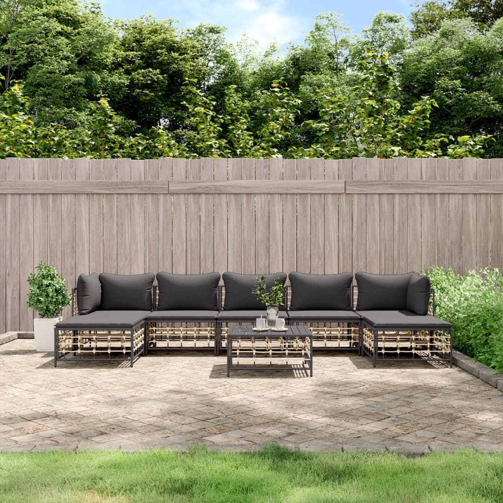 6-Delige Loungeset Met Kussens Poly Rattan Antracietkleurig