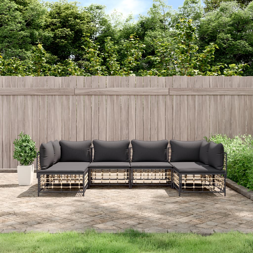 6-Delige Loungeset Met Kussens Poly Rattan Antracietkleurig