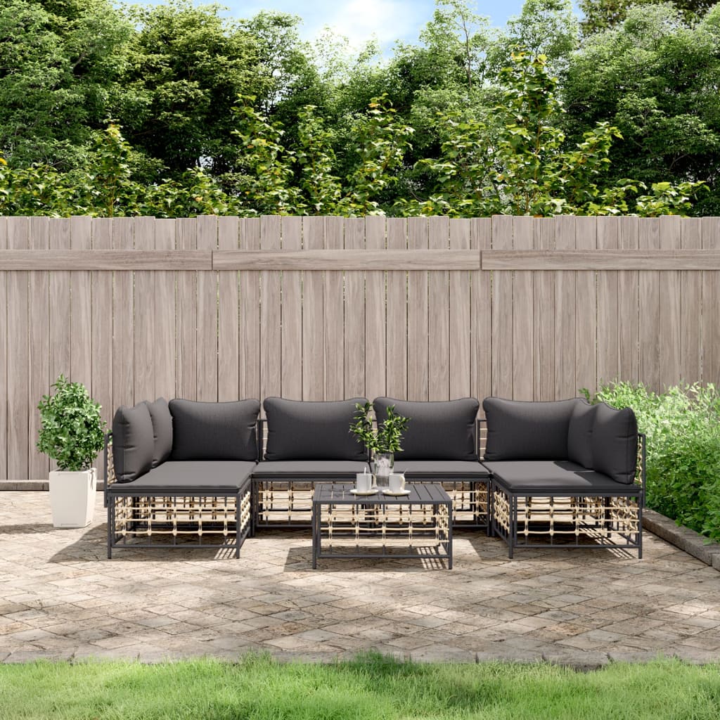 6-Delige Loungeset Met Kussens Poly Rattan Antracietkleurig