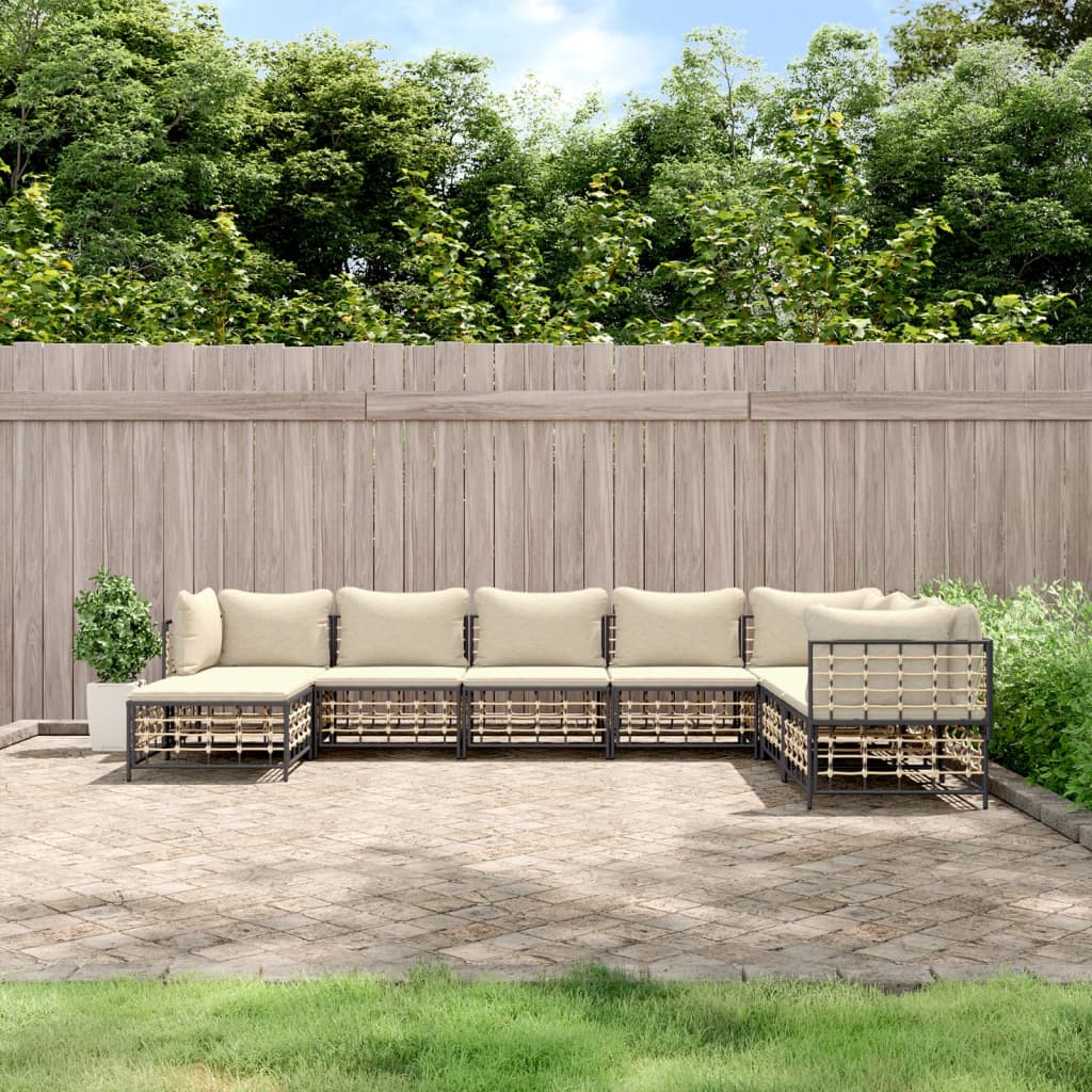 6-Delige Loungeset Met Kussens Poly Rattan Antracietkleurig