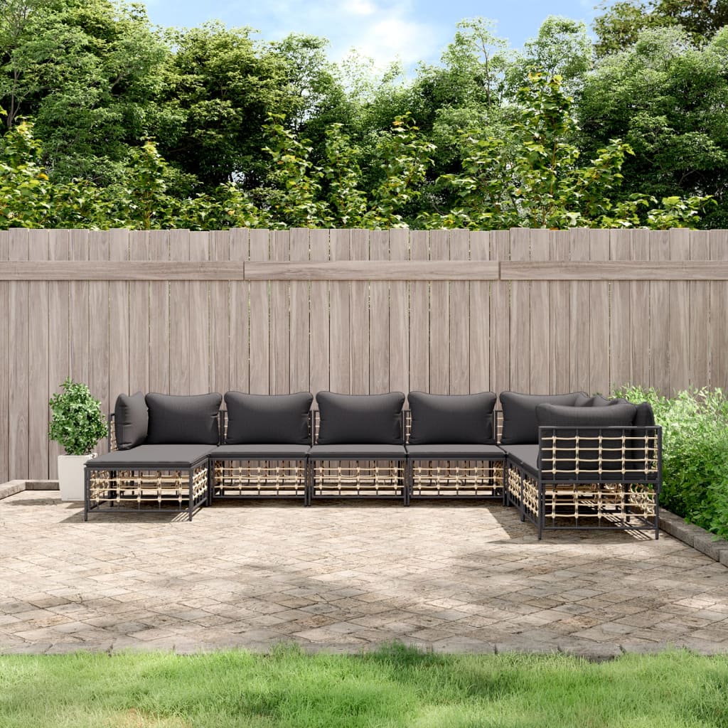 6-Delige Loungeset Met Kussens Poly Rattan Antracietkleurig