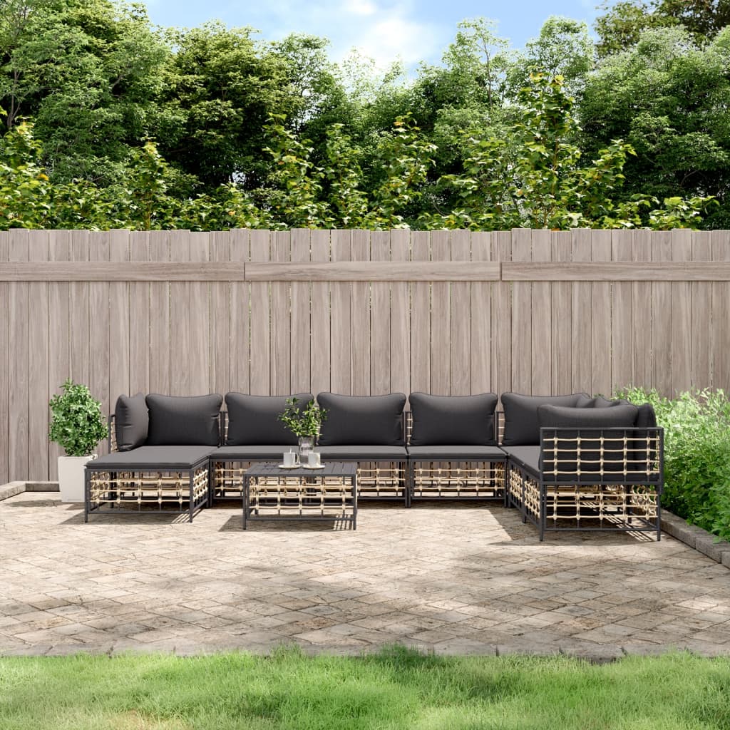 6-Delige Loungeset Met Kussens Poly Rattan Antracietkleurig