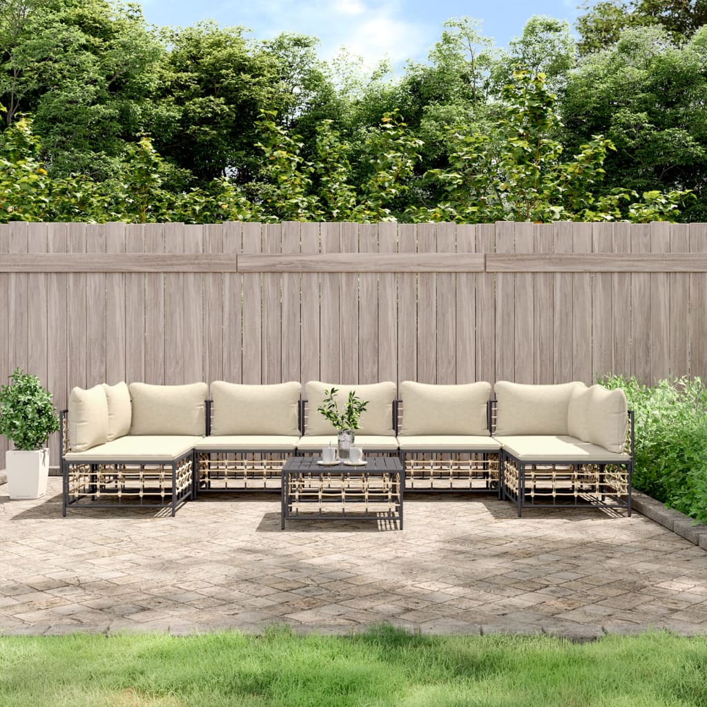 6-Delige Loungeset Met Kussens Poly Rattan Antracietkleurig