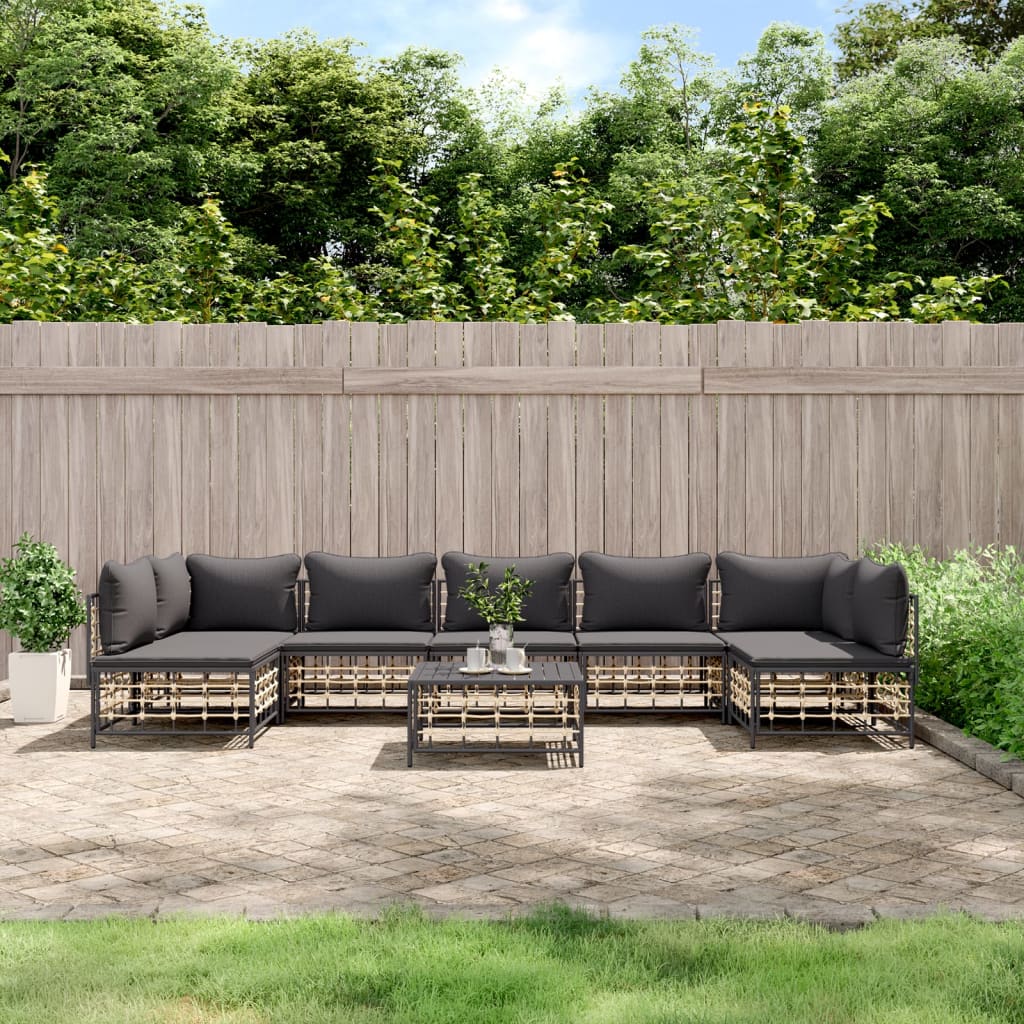 6-Delige Loungeset Met Kussens Poly Rattan Antracietkleurig