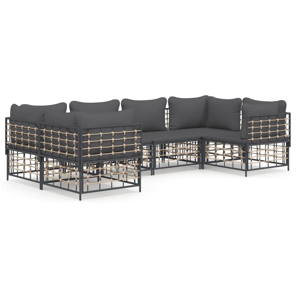 6-Delige Loungeset Met Kussens Poly Rattan Antracietkleurig