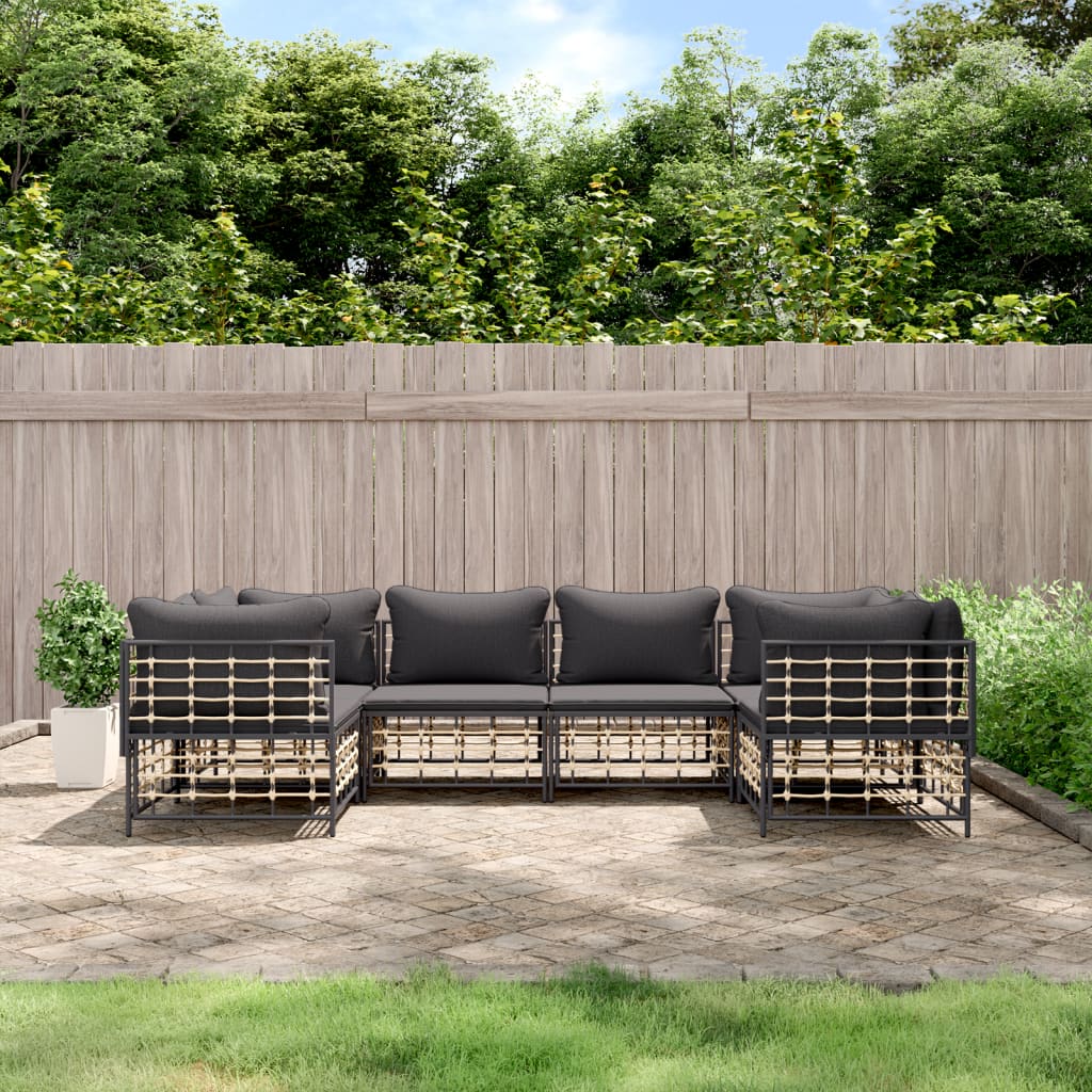 6-Delige Loungeset Met Kussens Poly Rattan Antracietkleurig