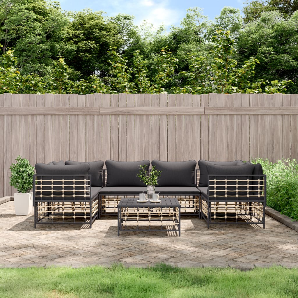 6-Delige Loungeset Met Kussens Poly Rattan Antracietkleurig