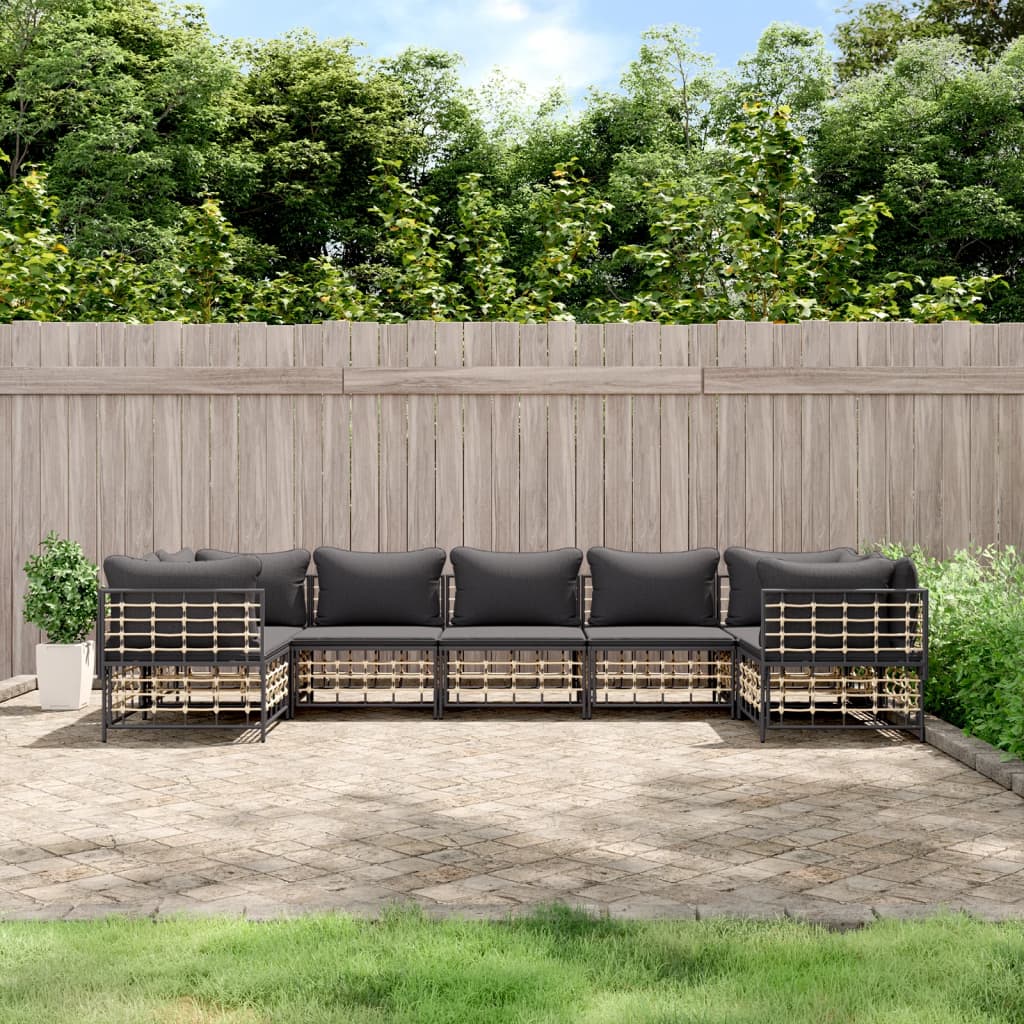 6-Delige Loungeset Met Kussens Poly Rattan Antracietkleurig