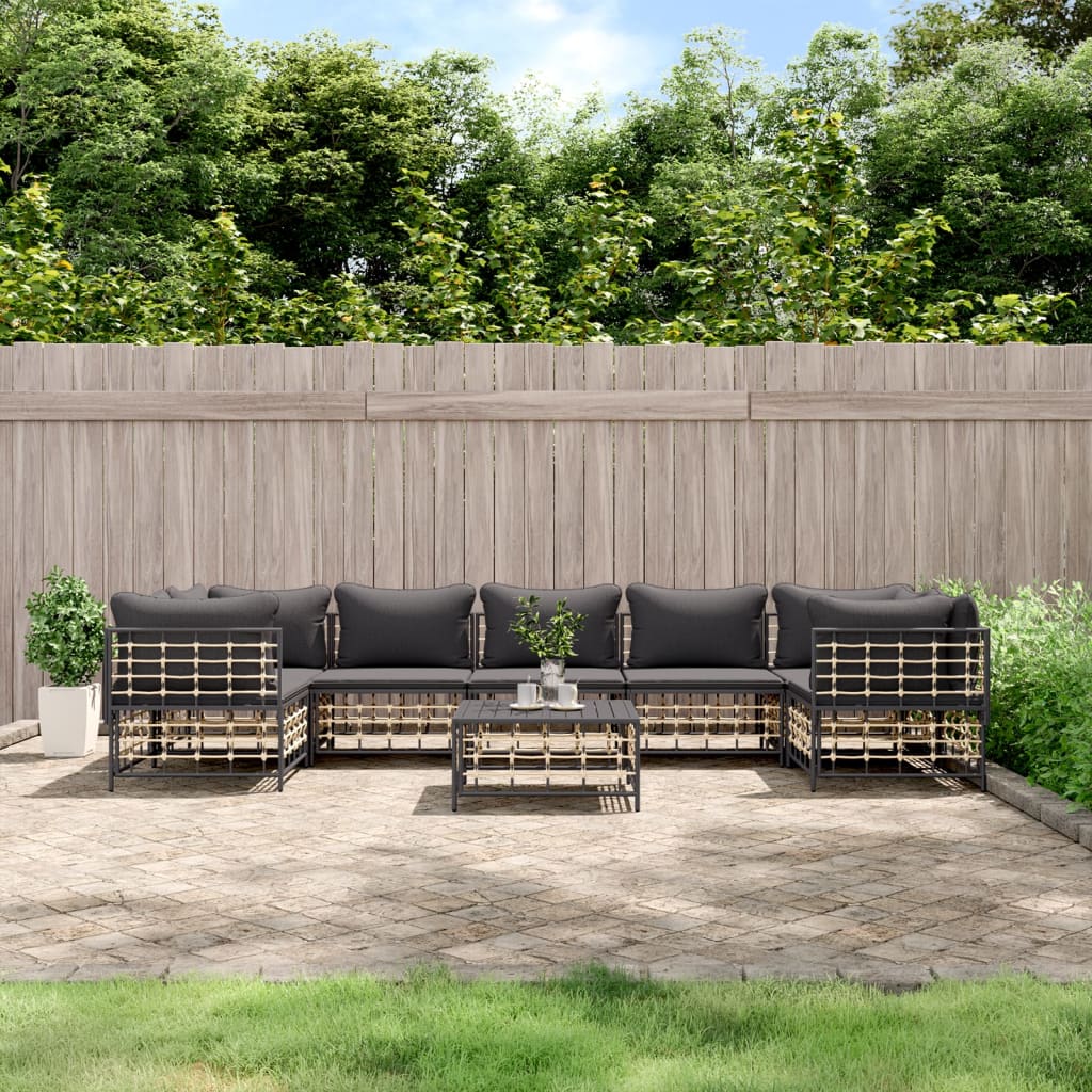 6-Delige Loungeset Met Kussens Poly Rattan Antracietkleurig