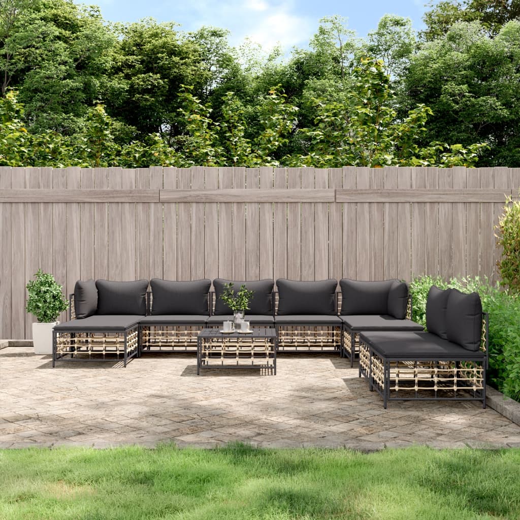 -Delige Loungeset Met Kussens Poly Rattan Antracietkleurig