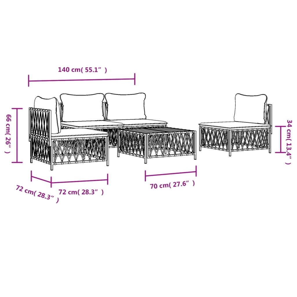 -Delige Loungeset Met Kussens Staal