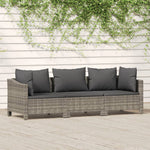 3-Delige Loungeset Met Kussens Poly Rattan Grijs