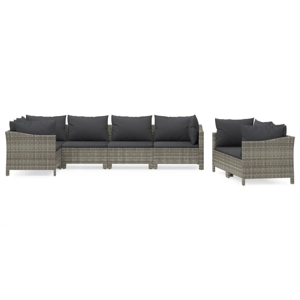 7-Delige Loungeset Met Kussens Poly Rattan Grijs