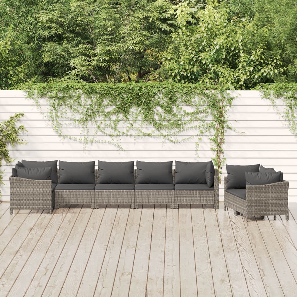 7-Delige Loungeset Met Kussens Poly Rattan Grijs