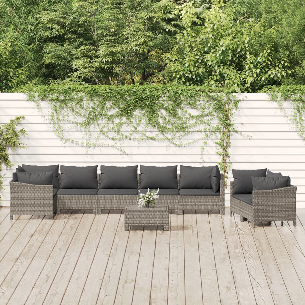 7-Delige Loungeset Met Kussens Poly Rattan Grijs