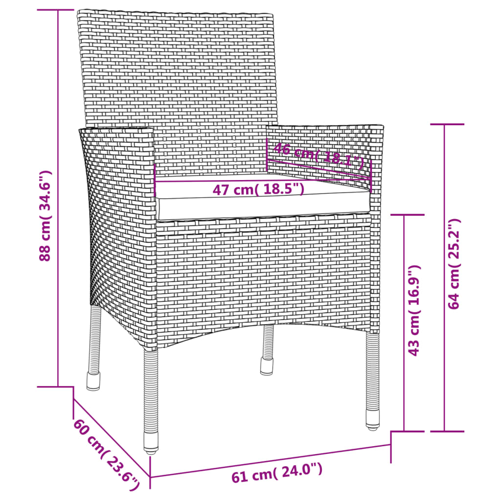 -Delige Tuinset Met Kussens Poly Rattan Grijs