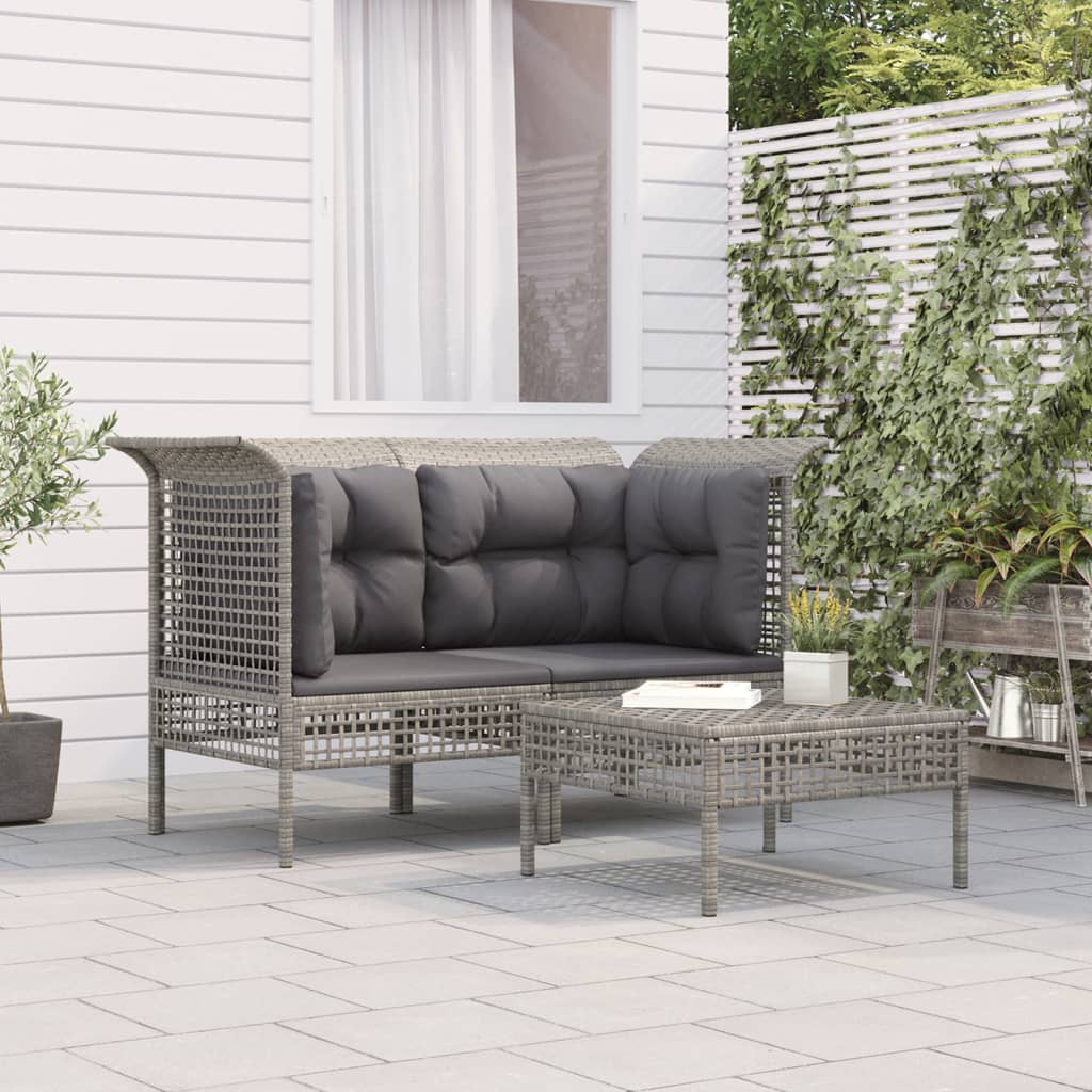 3-Delige Loungeset Met Kussens Poly Rattan Grijs