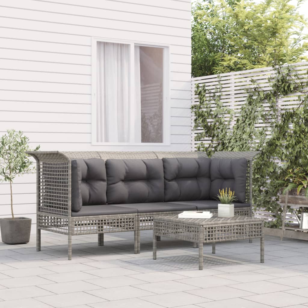 3-Delige Loungeset Met Kussens Poly Rattan Grijs