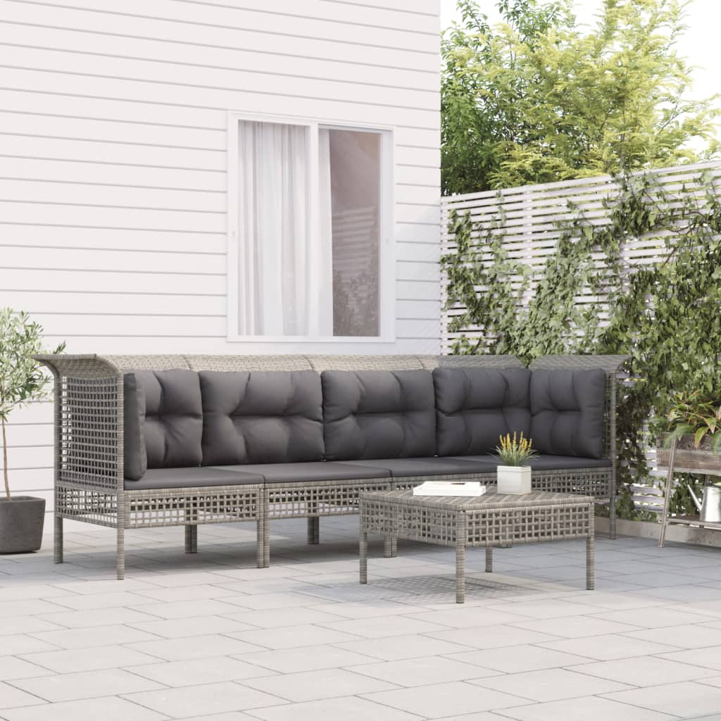 3-Delige Loungeset Met Kussens Poly Rattan Grijs