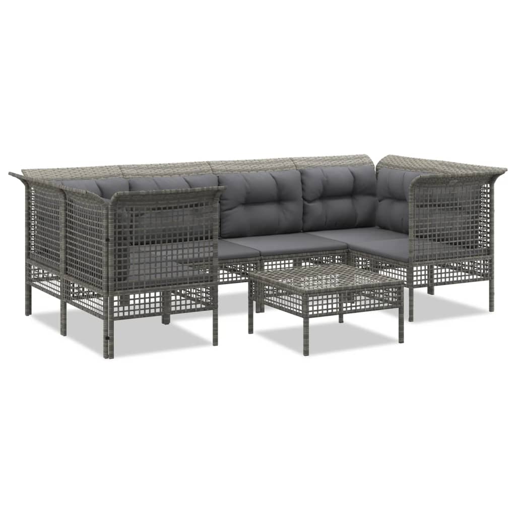 -Delige Loungeset Met Kussens Poly Rattan Grijs