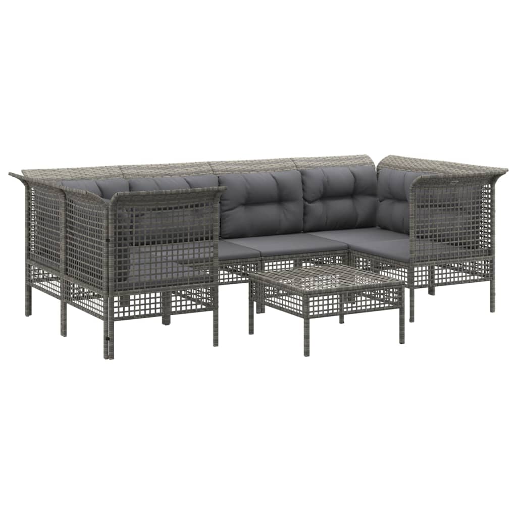 -Delige Loungeset Met Kussens Poly Rattan Grijs