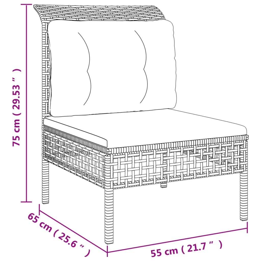 -Delige Loungeset Met Kussens Poly Rattan Grijs