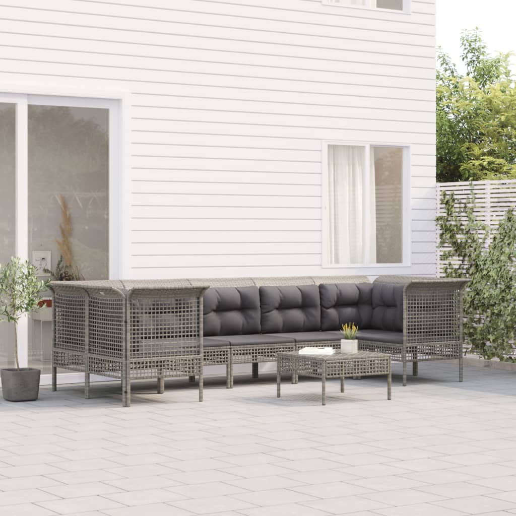 -Delige Loungeset Met Kussens Poly Rattan Grijs