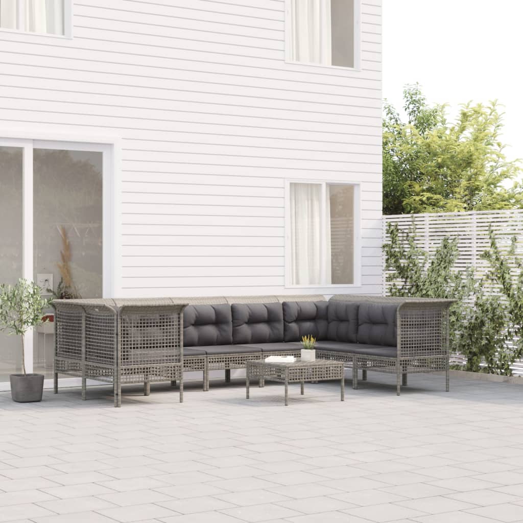 -Delige Loungeset Met Kussens Poly Rattan Grijs