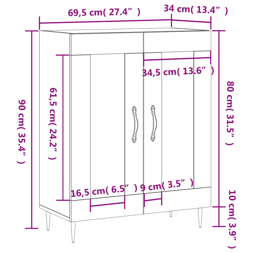 Dressoir 69,5X34X90 Cm Bewerkt Hout Kleurig