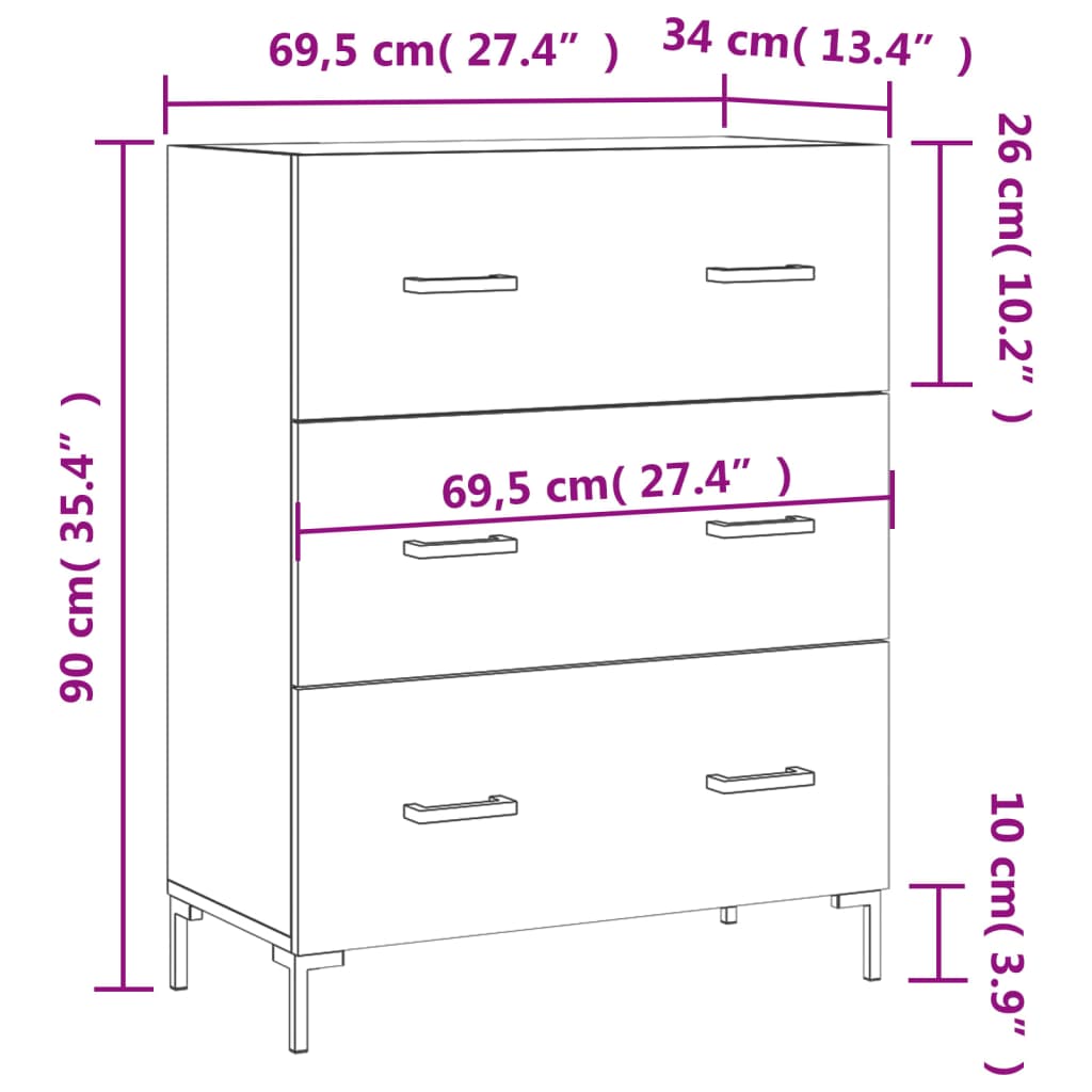 Dressoir 69,5X34X90 Cm Bewerkt Hout