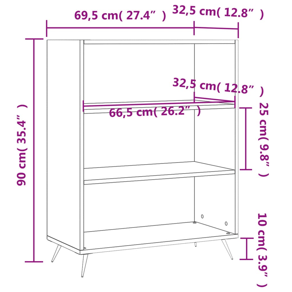 Boekenkast 69,5X32,5X90 Cm Bewerkt Hout Kleurig