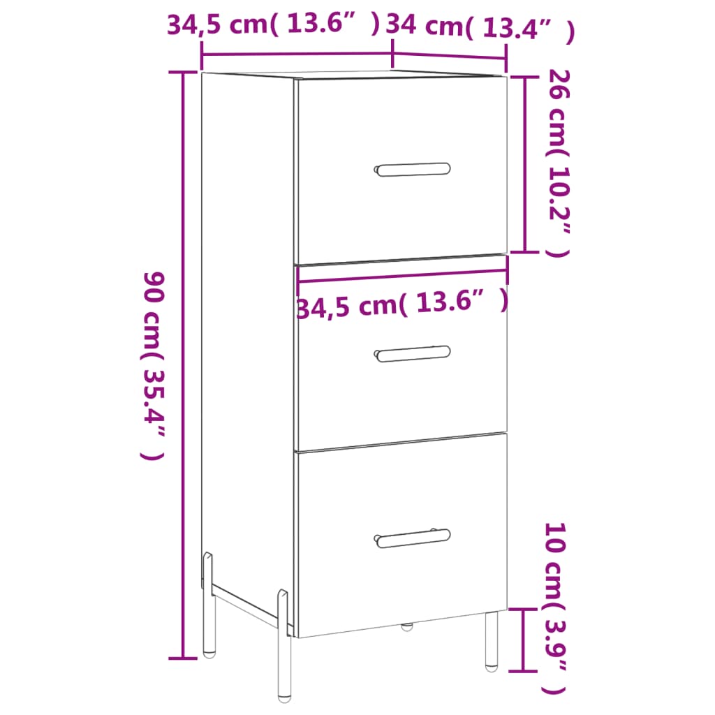 Dressoir 34,5X34X90 Cm Bewerkt Hout Bruin Eikenkleur