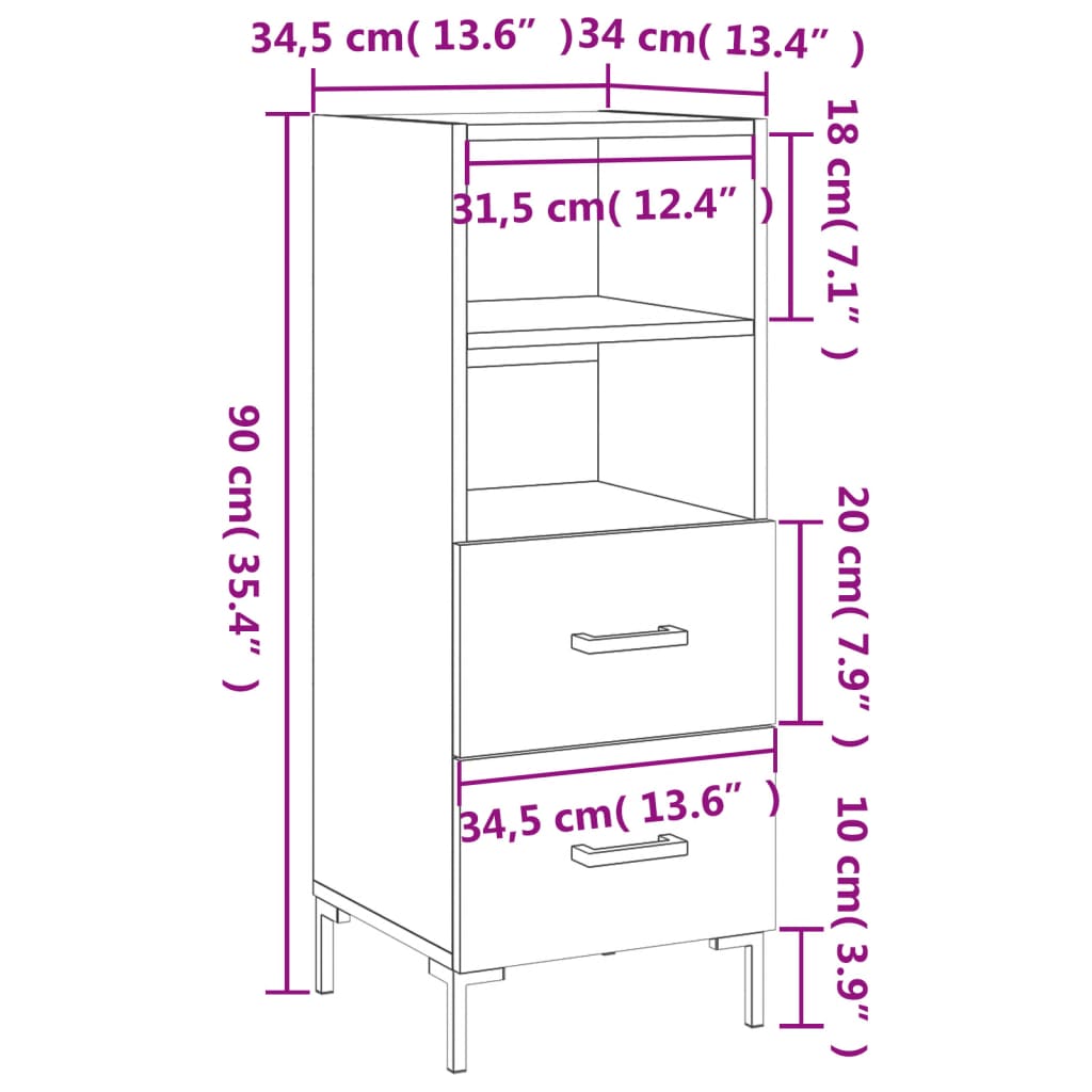 Dressoir 34,5X34X90 Cm Bewerkt Hout Bruin Eikenkleur