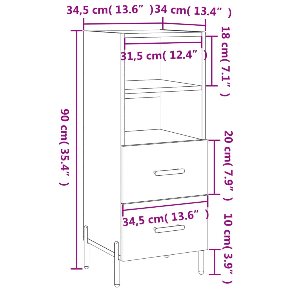 Dressoir 34,5X34X90 Cm Bewerkt Hout