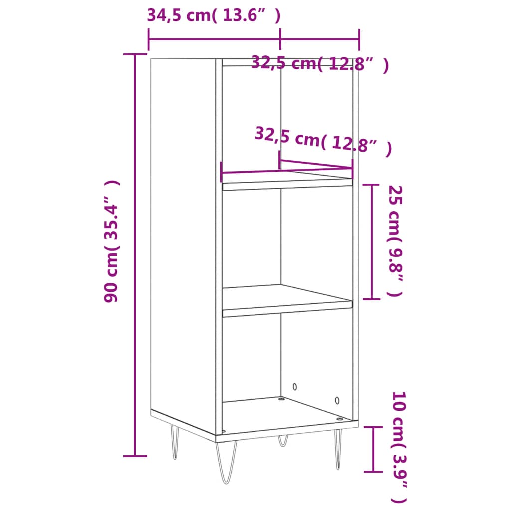 Dressoir 34,5X32,5X90 Cm Bewerkt Hout