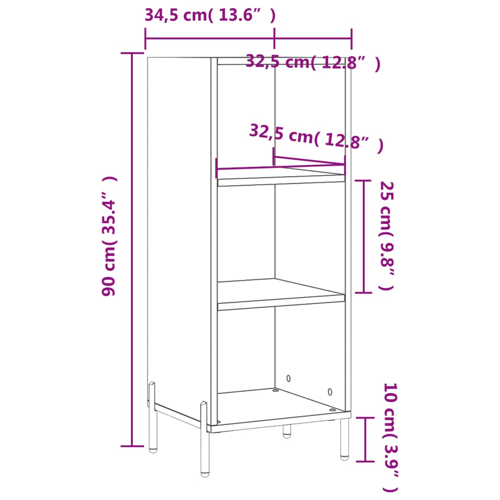 Dressoir 34,5X32,5X90 Cm Bewerkt Hout Bruin Eikenkleur