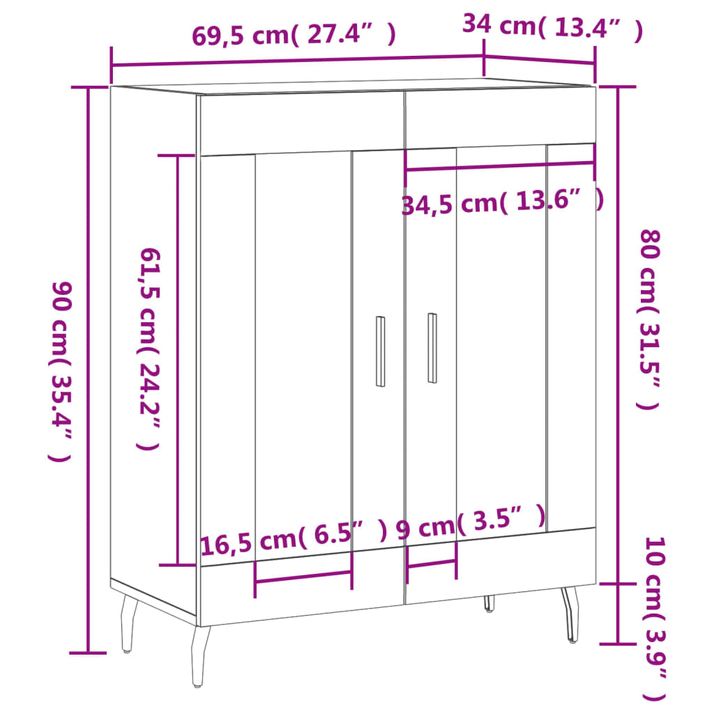 Dressoir 69,5X34X90 Cm Bewerkt Hout