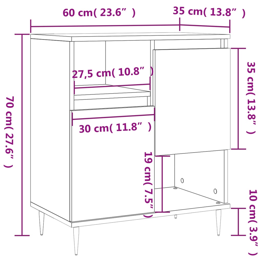 Dressoir 60X35X70 Cm Bewerkt Hout Kleurig