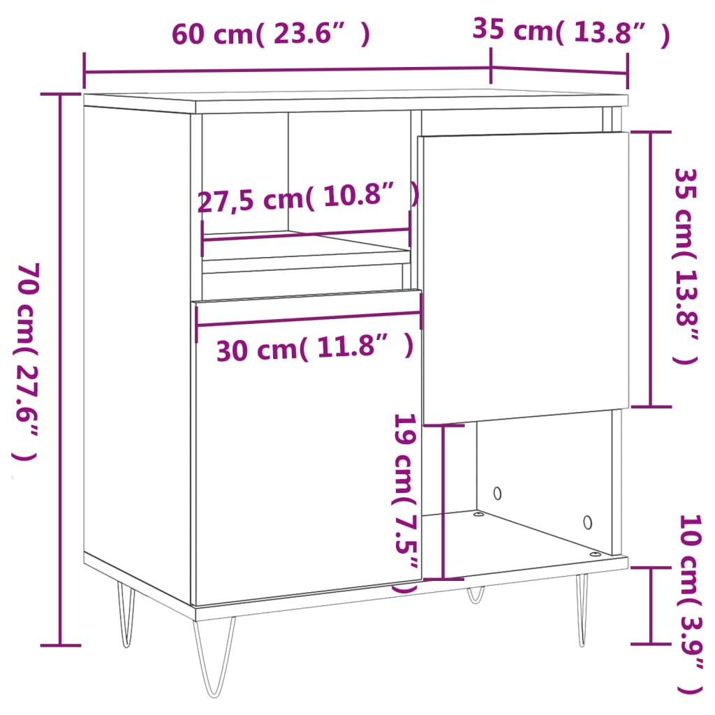 Dressoir 60X35X70 Cm Bewerkt Hout Kleurig