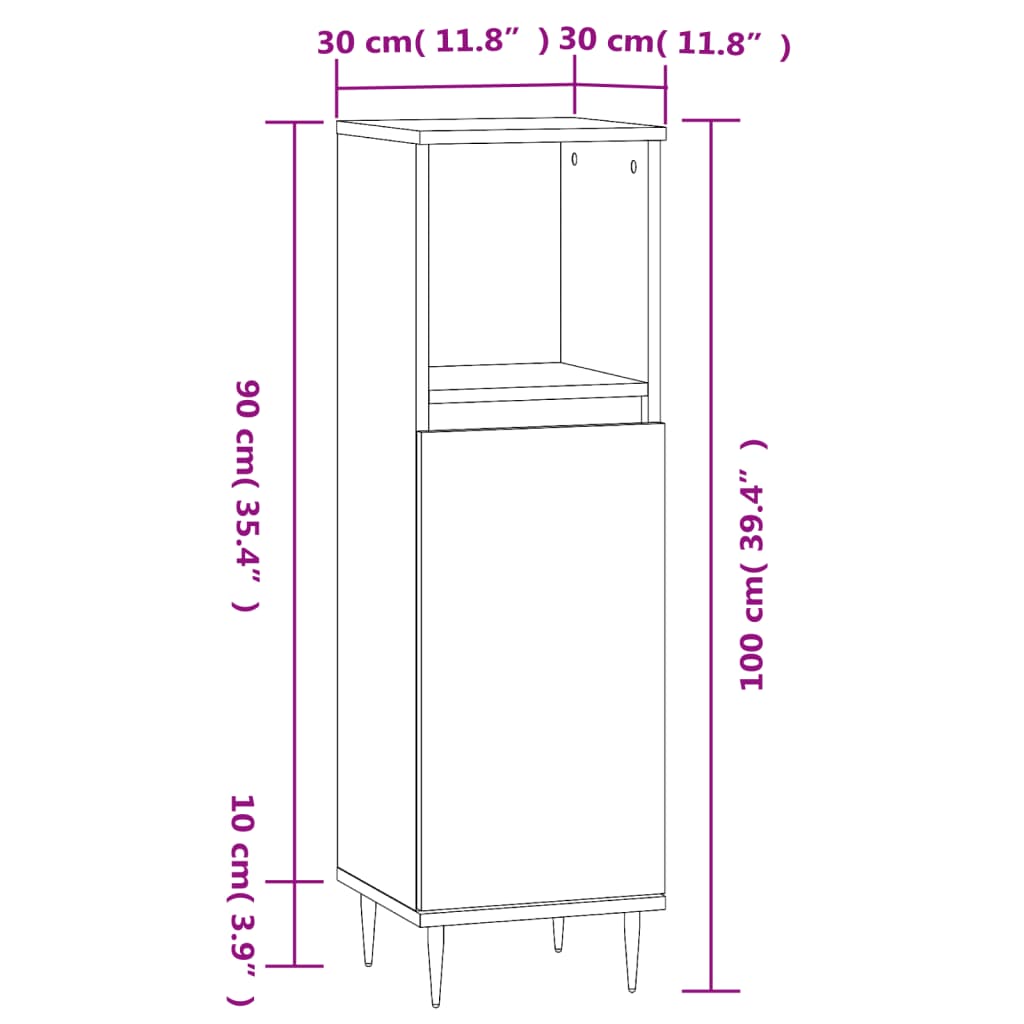 Badkamerkast 30X30X100 Cm Bewerkt Hout