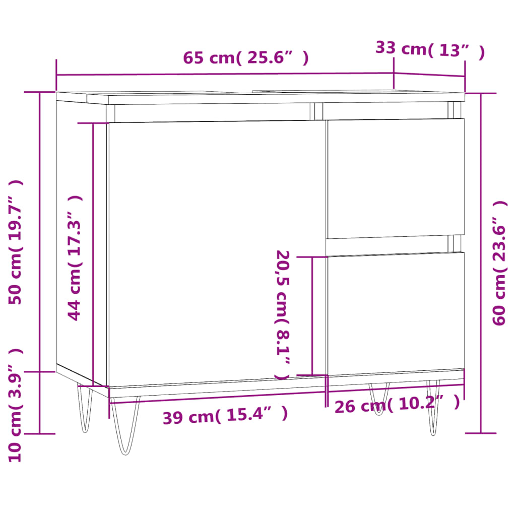 Badkamerkast 65X33X60 Cm Bewerkt Hout Sonoma Eikenkleurig