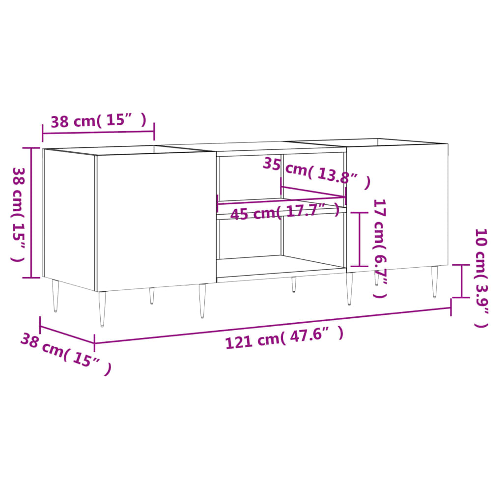 Platenkast 121X38X48 Cm Bewerkt Hout Eikenkleurig