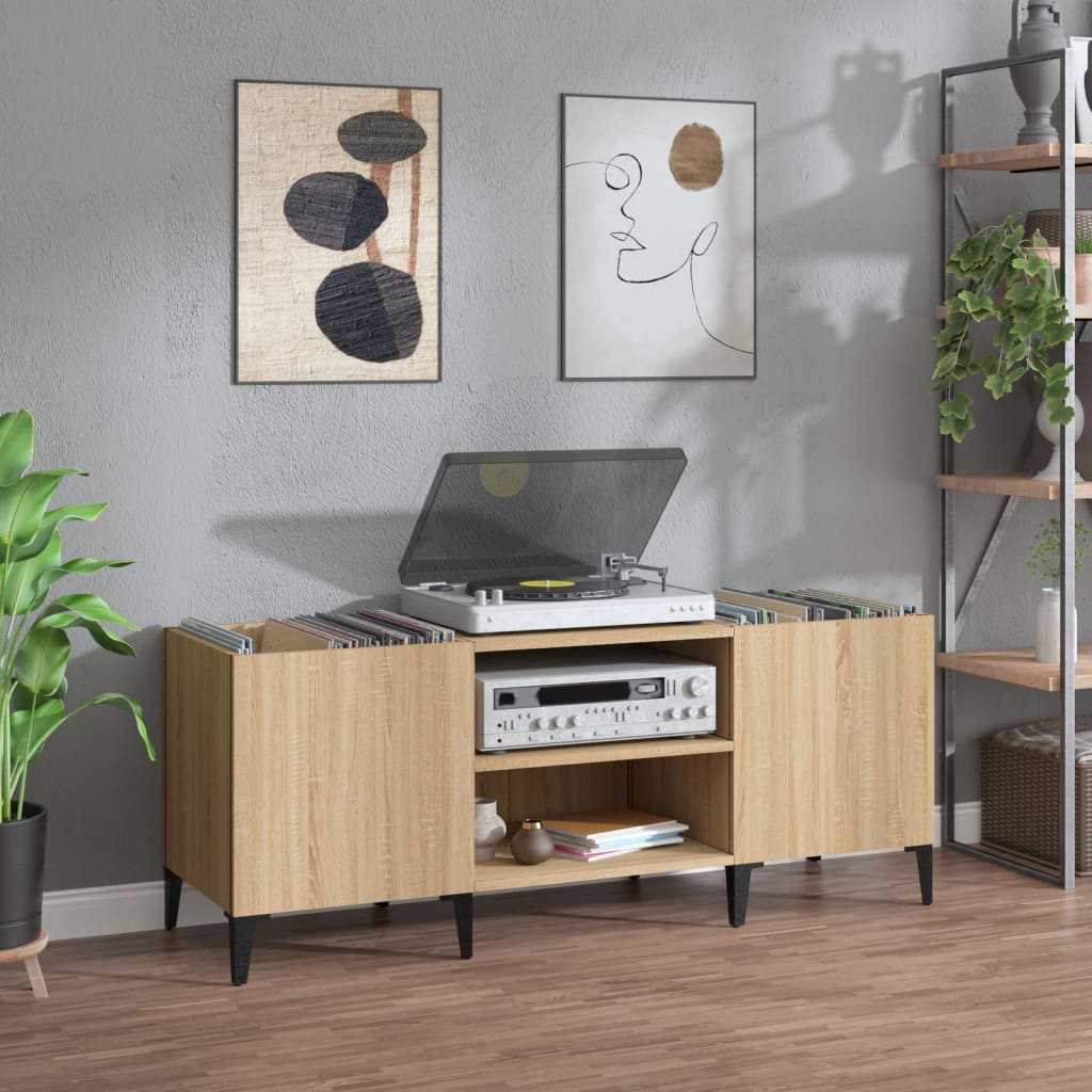Platenkast 84,5X38X48 Cm Bewerkt Hout Eikenkleurig